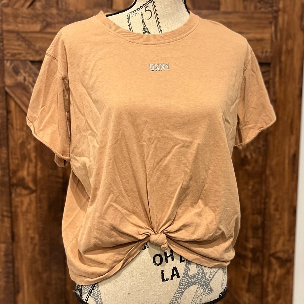 DKNY Womens peach crop active wear short sleev top size large